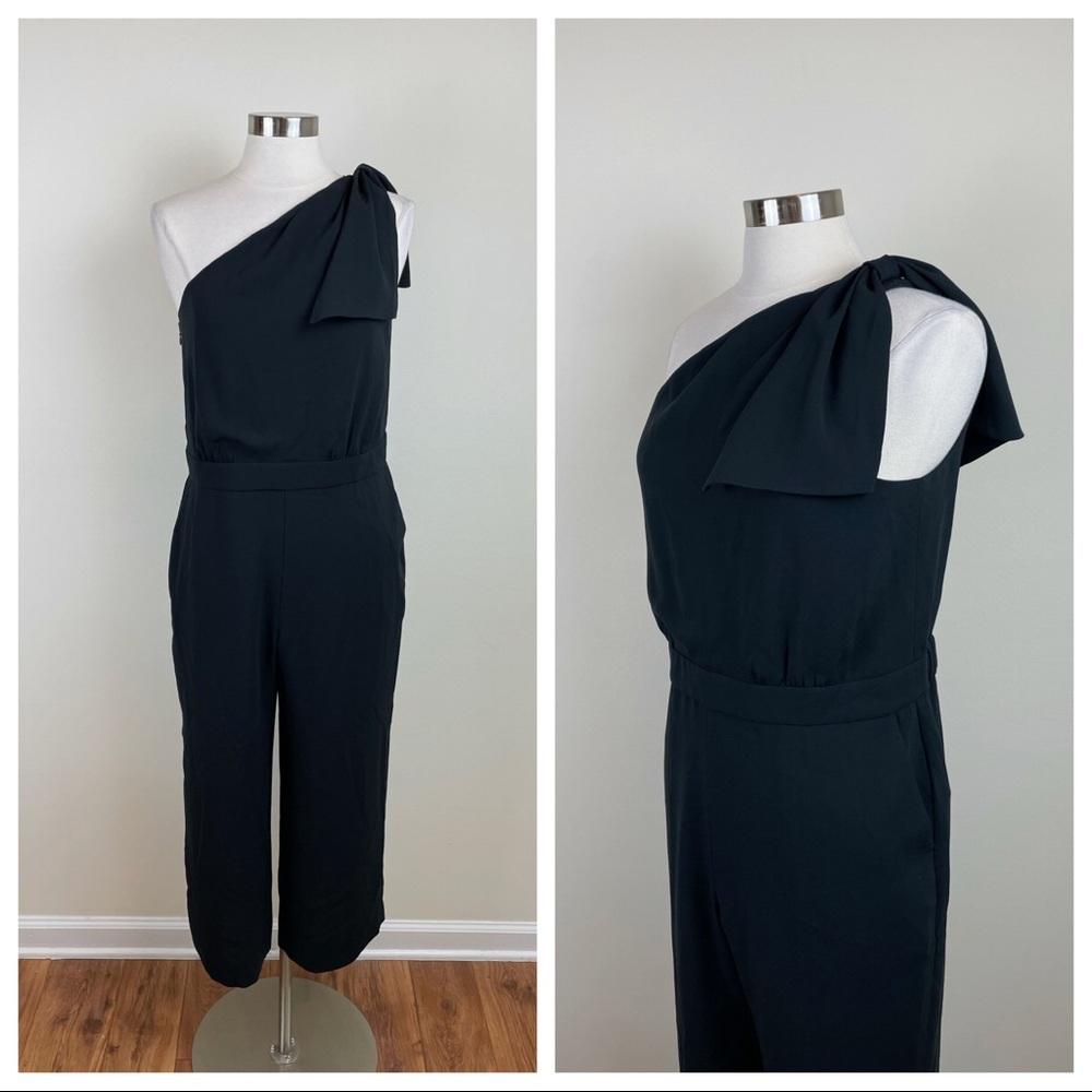J. Crew Solid Black One Shoulder Bow Jumpsuit Wom… - image 1